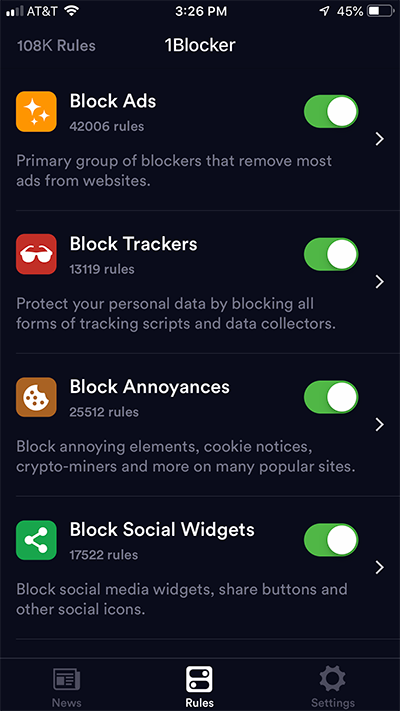 1Blocker X iPhone ad blocker app