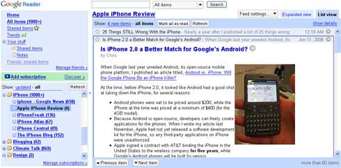 Apple iPhone Review on Google Reader