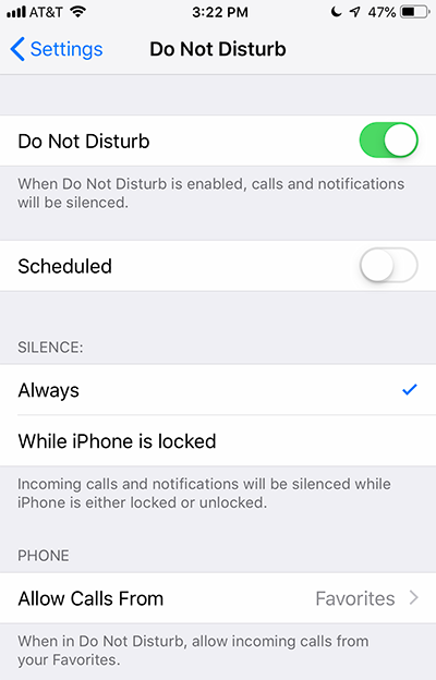 Do Not Disturb in iPhone Settings