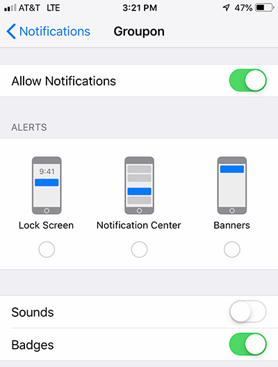 Notification Styles in iPhone Settings