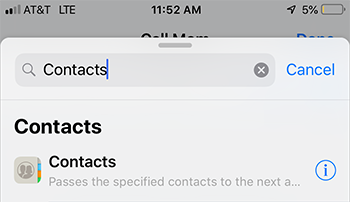 Select Contacts to trigger shortcut on iPhone